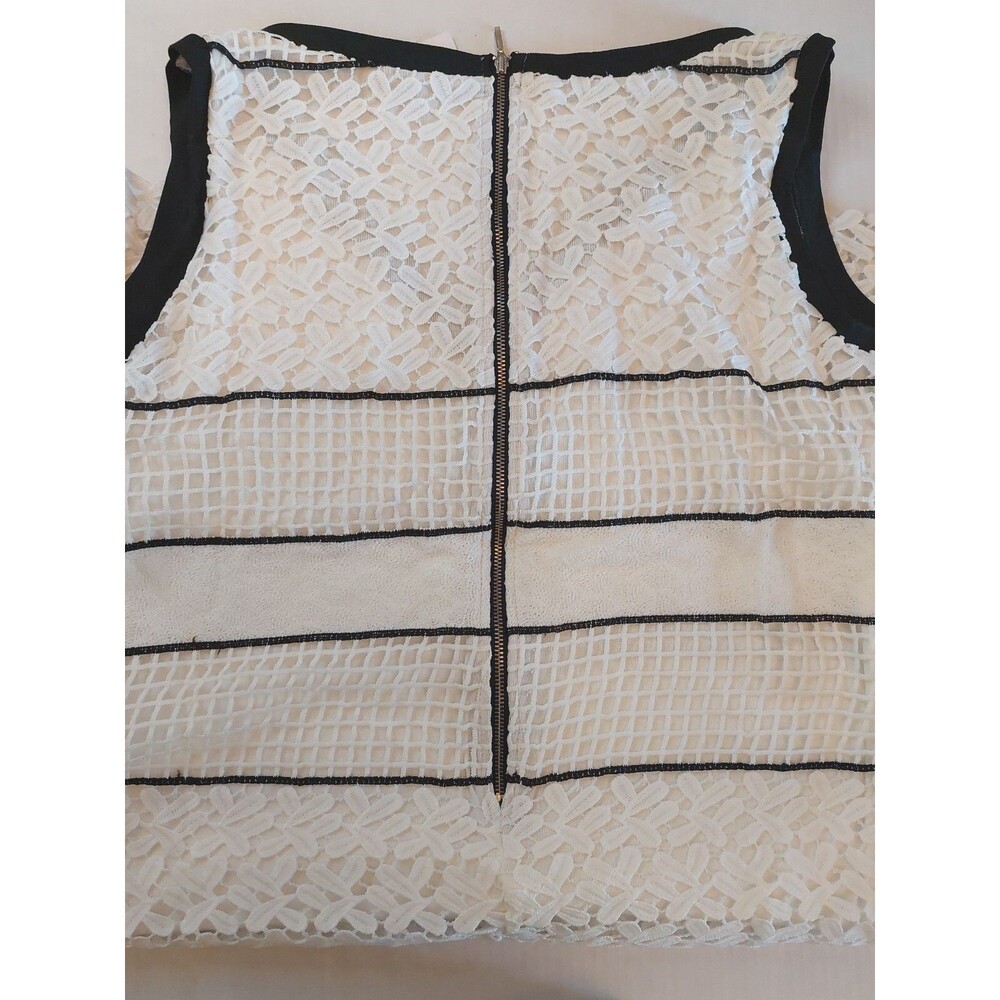 Nwt Elvi Us Sz 14 Uk Sz 18 Shift Dress Crochet Lace Lined White Black Trim New - Picture 8 of 11